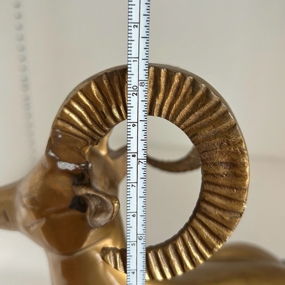 Vintage Midcentury Brass Big Horn Ram Gazelle Antelope Statue Sculpture - Picture 12 of 13
